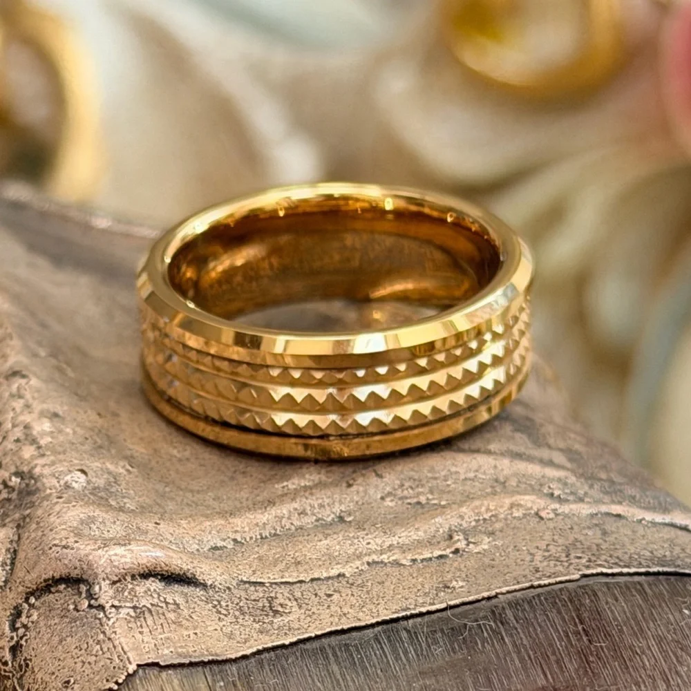 8mm Yellow Gold plated Jagged Center Wedding Band